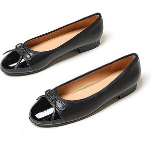 Classic Round Toe Matte Leather Bow Ballet Flats Comfort Closed Toe Slip On